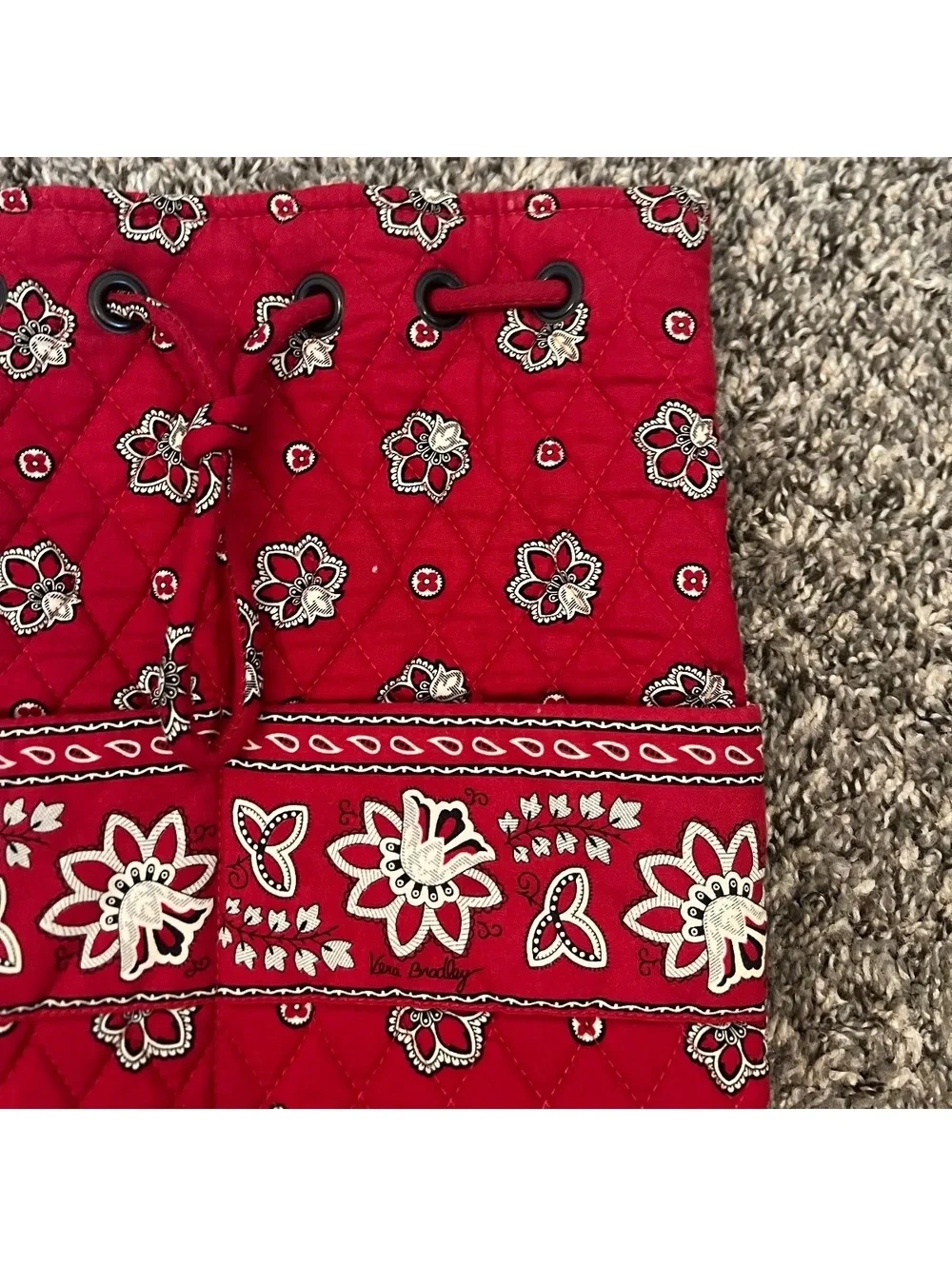 Vintage Vera Bradley Retired Red Floral Bandana Bucket Backpack Cottage Whimsy